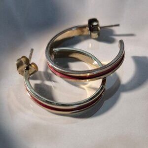 Gold tone earrings with red center strip, Pre-Owned, VTG